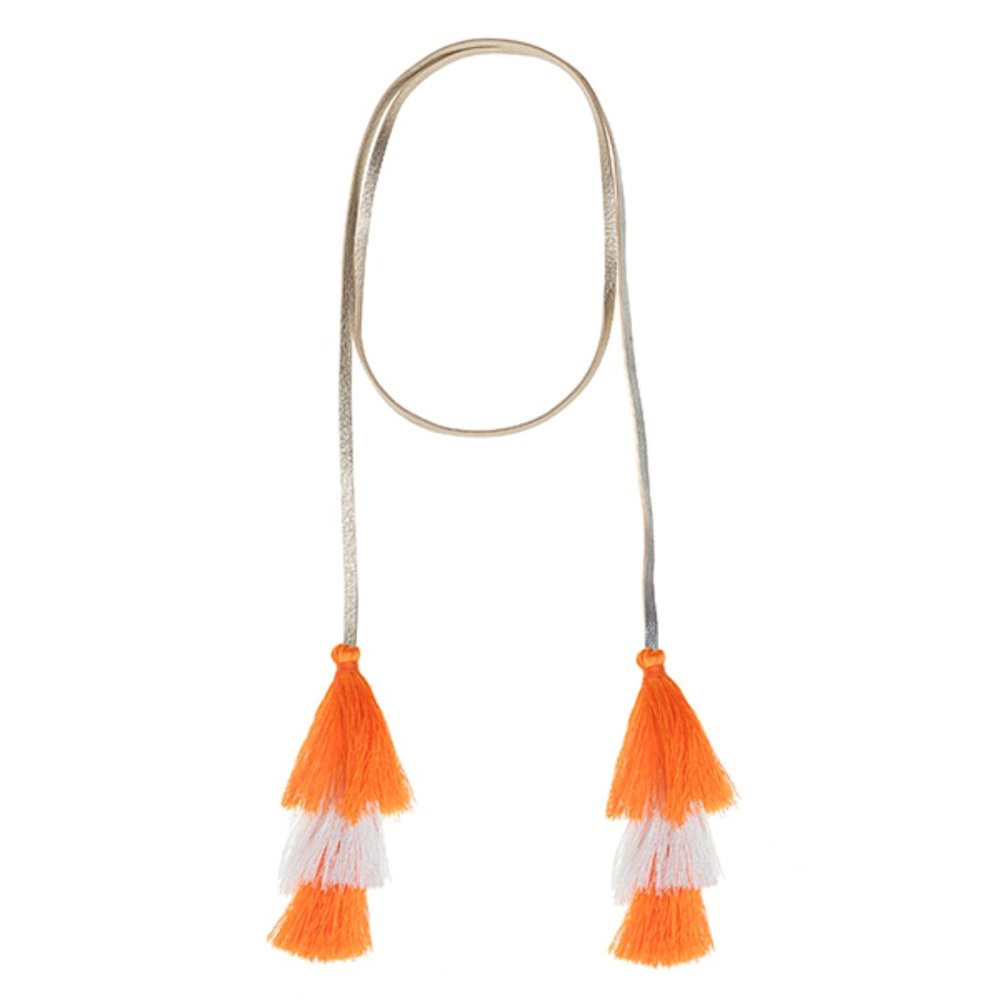 Orange and White Long Tassel Necklace